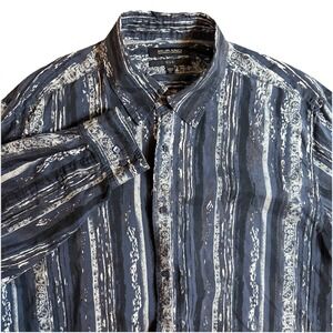 Murano Collared Shirt Mens XL Navy Blue 100% Silk Long Sleeve Button Up LIGHT